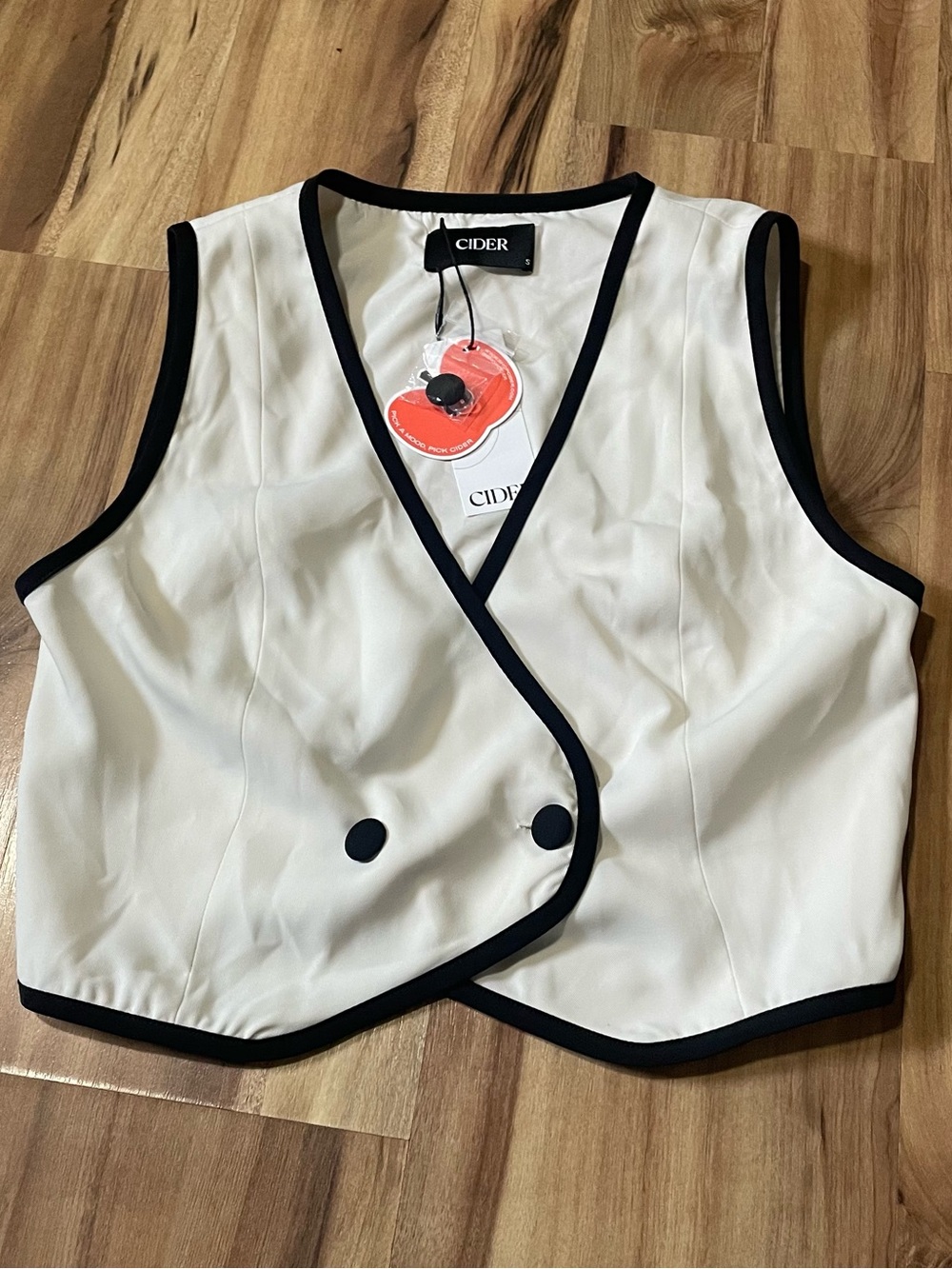 NWT Cider Cropped Suit Vest White with Black Trim Double Breasted Size Small